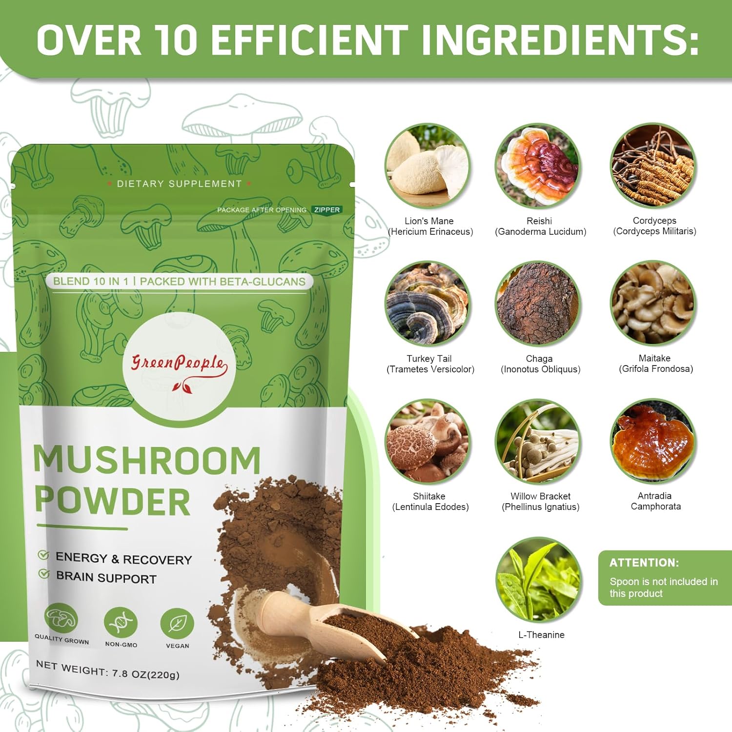GREENPEOPLE Комплекс из 10 вид – обзор и цена Lion Mane Mushroom