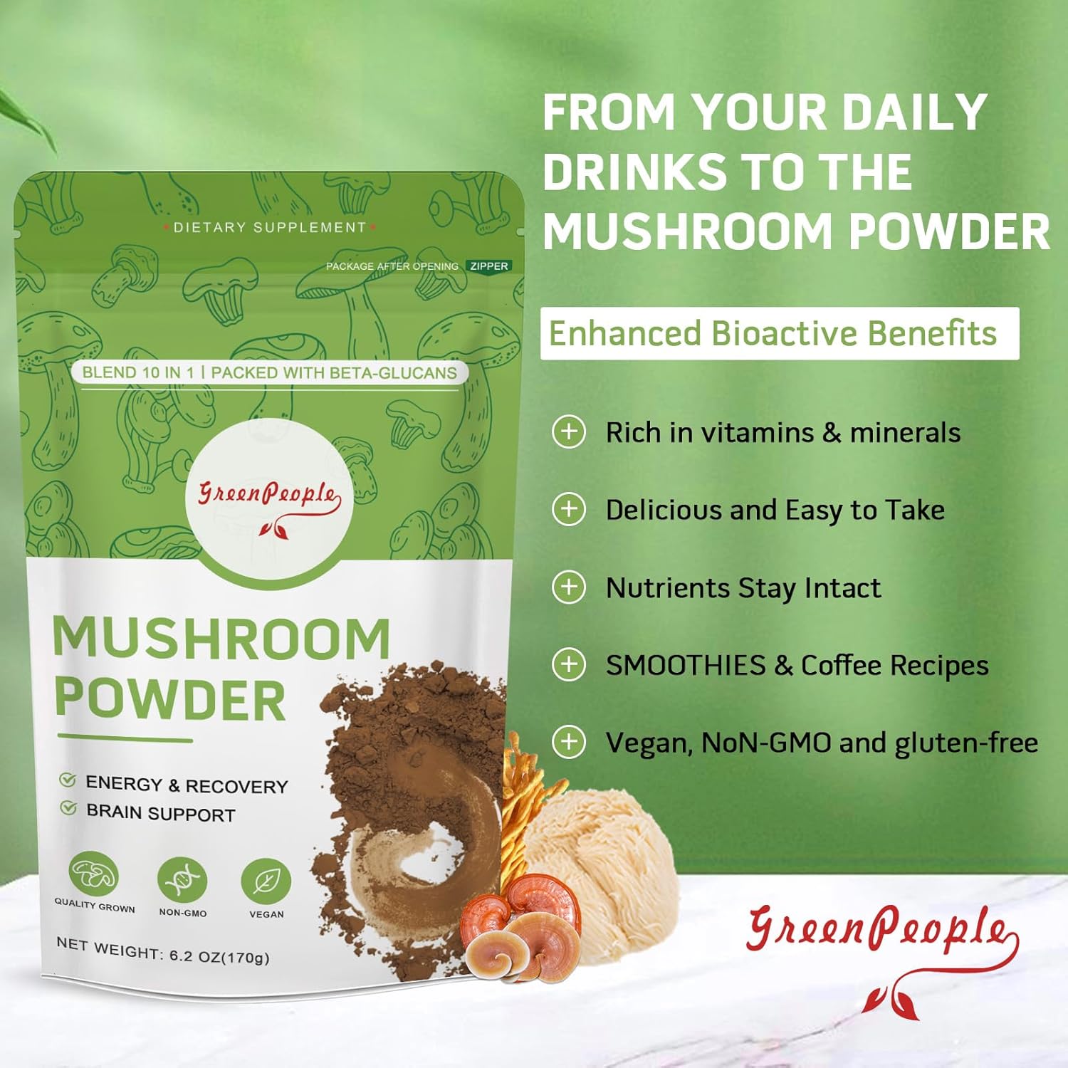 GREENPEOPLE Комплекс из 10 вид – обзор и цена Lion Mane Mushroom